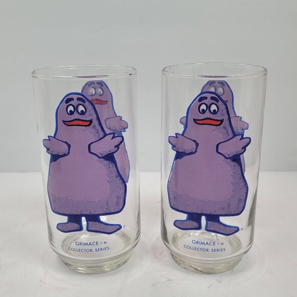 VTG McDonalds Grimace Collector Series 1977 Glass Tumbler Set Of 2 - Picture 1 of 6
